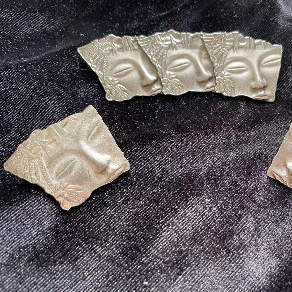 vintage Pewter Woman's Face Brooch & Earrings Set
